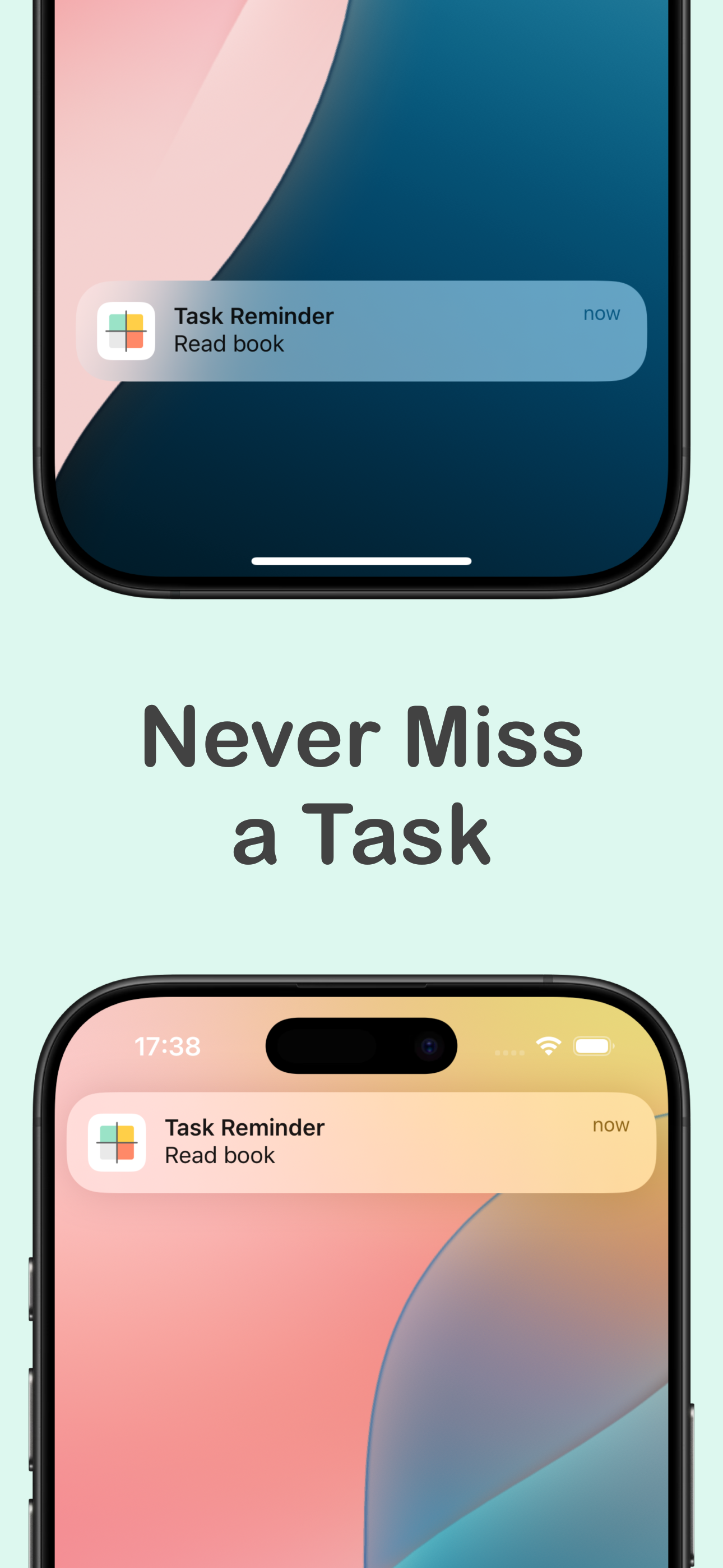 Task reminder notifications from the Eisenhower Matrix app on the iPhone Lock Screen